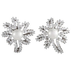 Tiffany & Co. Fireworks Diamond and Pearl Platinum Earrings