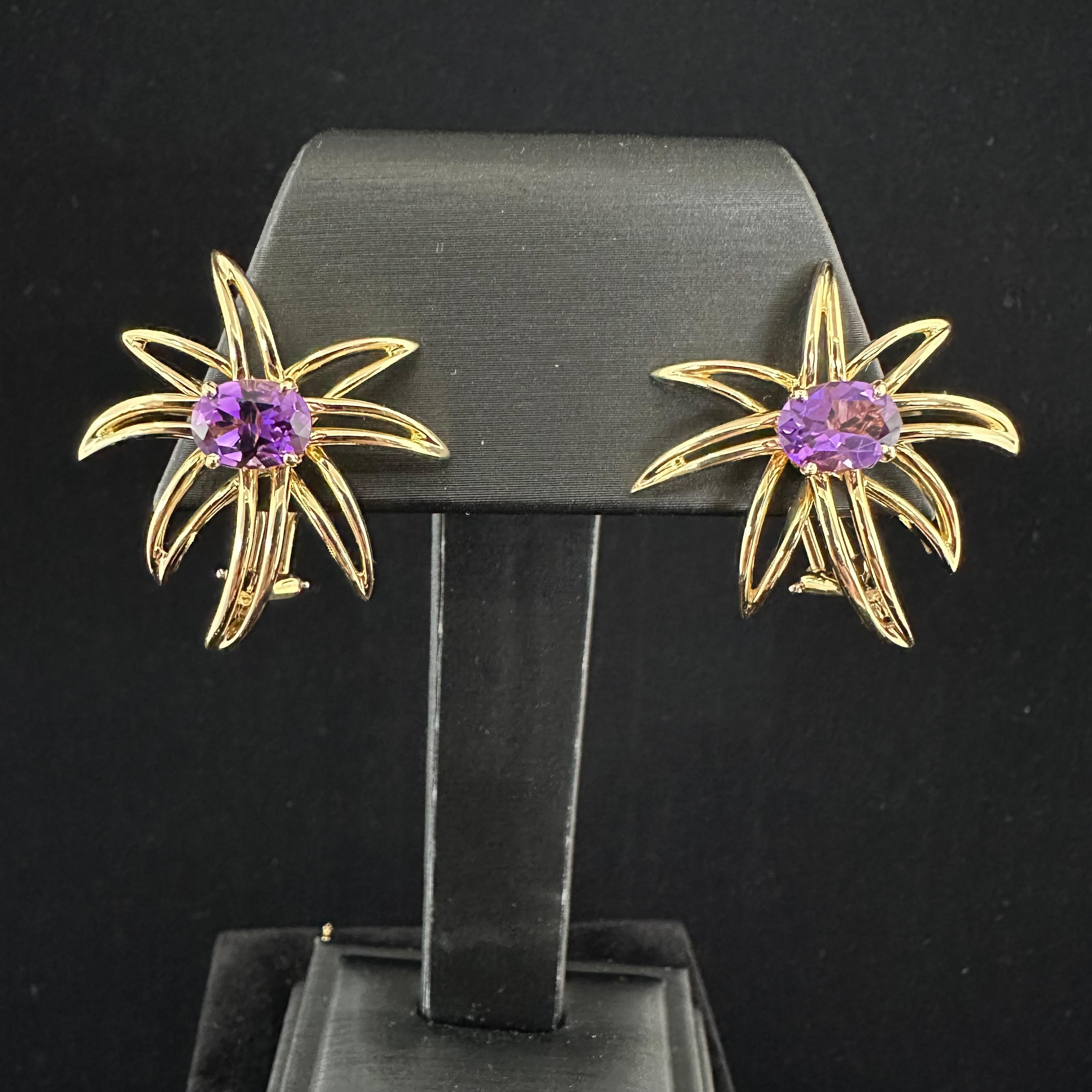 Moderniste Tiffany & Co Boucles d'oreilles feux d'artifice Améthyste et or jaune 18k  en vente