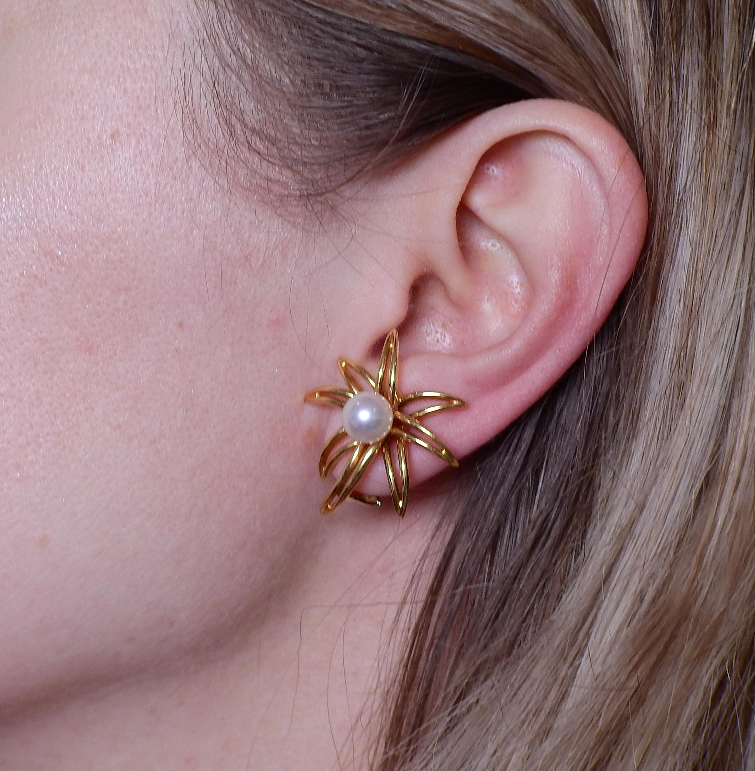 Women's Tiffany & Co. Fireworks Pearl Gold Earrings Brooch Set