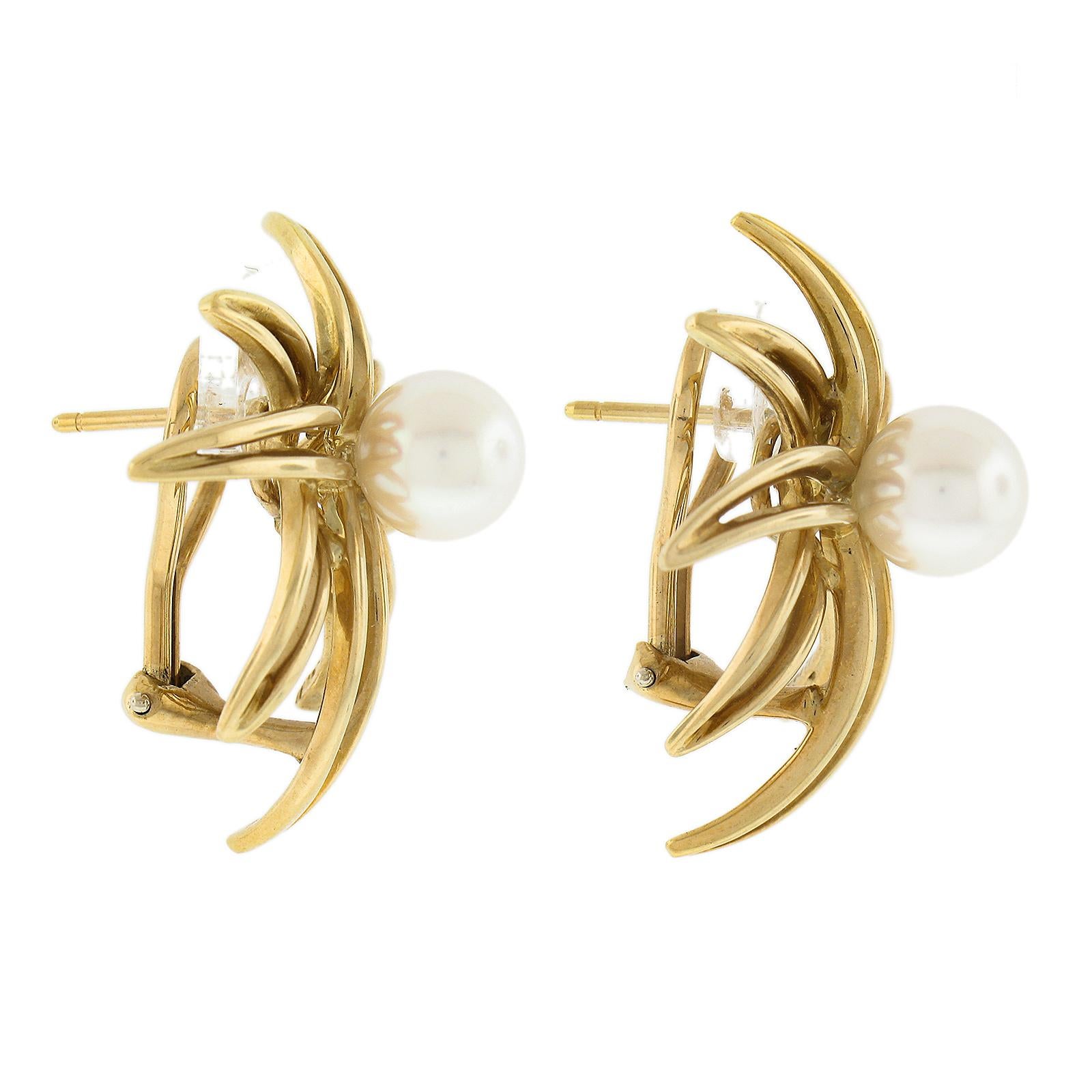 Women's Tiffany & co. Fireworks Spray Burst 18K Gold 7.5mm Round Akoya Pearl Earrings For Sale