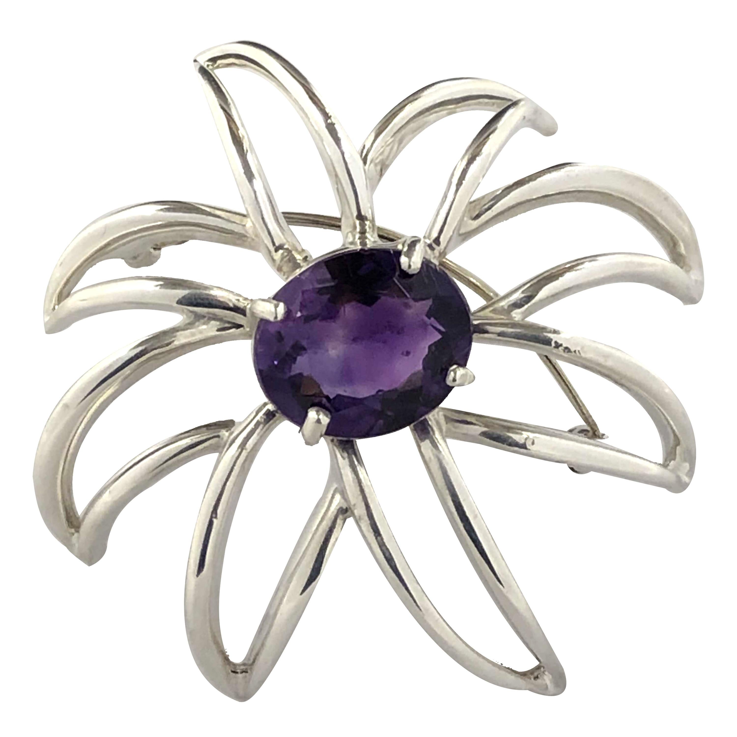 Tiffany & Co. Fireworks Sterling and Amethyst Large Brooch
