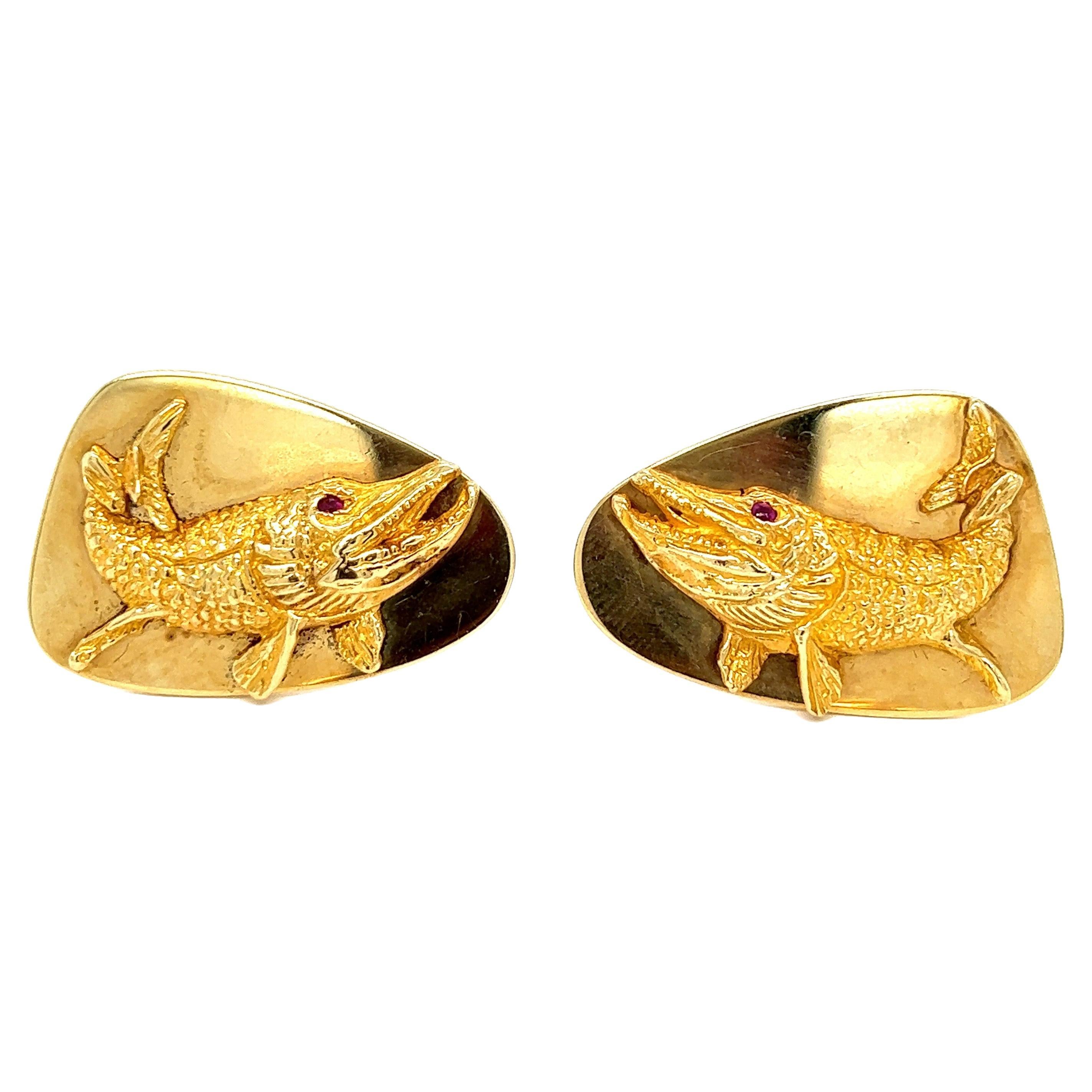Tiffany & Co. Boutons de manchette en or en forme de poisson