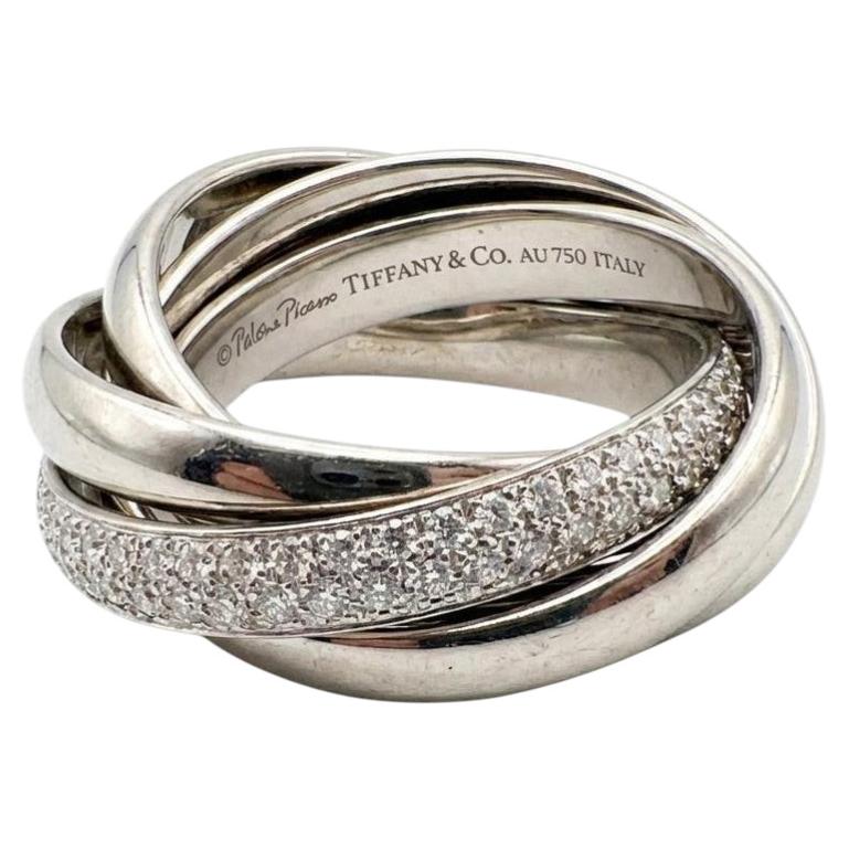 Tiffany & Co. Five Band Ring in 18K White Gold with pavè diamond band For Sale
