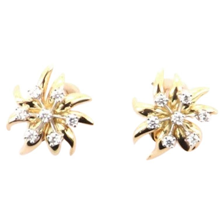 Tiffany & Co. Flame Ear Clip-On Earrings 18 Karat Yellow Gold and Platinum wit