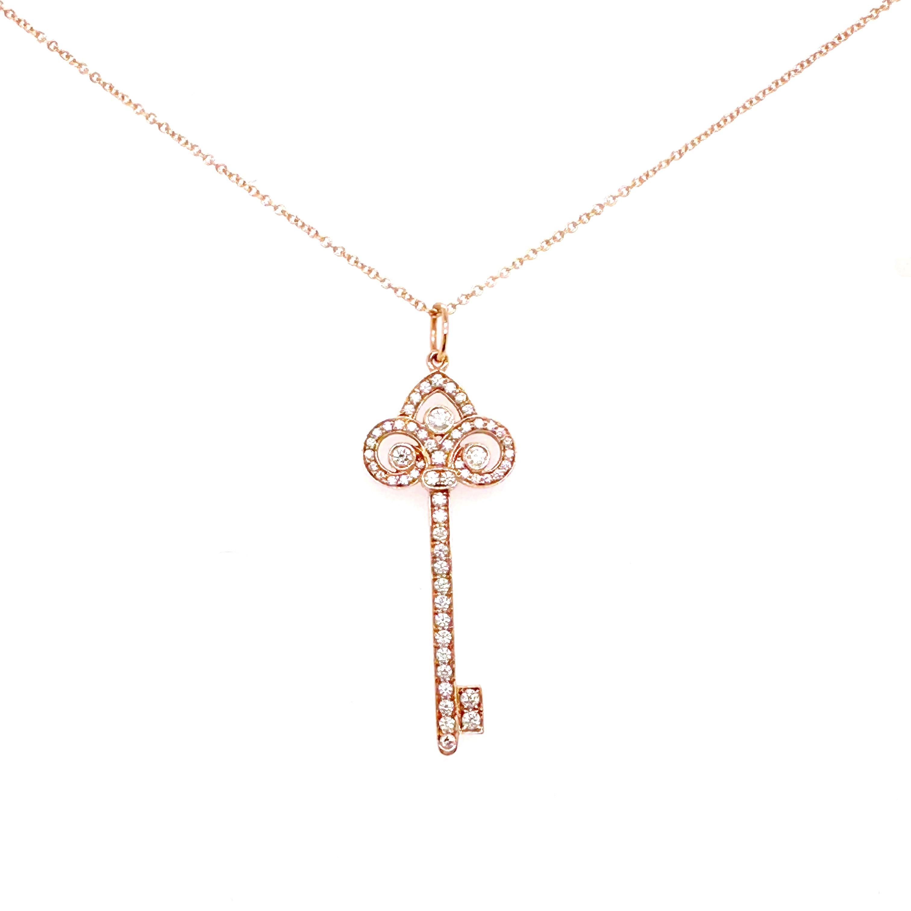 Tiffany & Co Fleur De Lis Diamond Key Pendant in 18 Karat Rose Gold For Sale 7