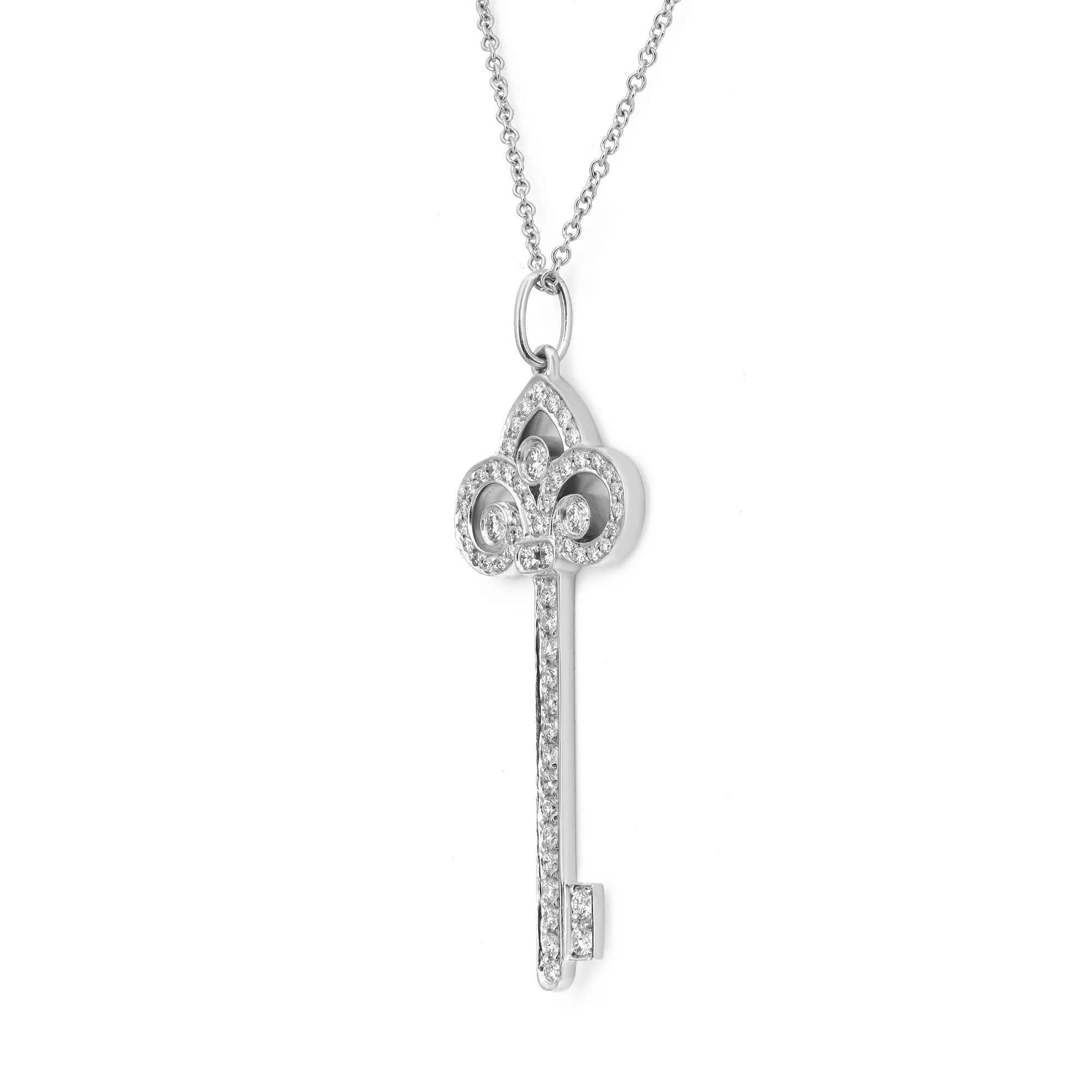 Tiffany & Co Fleur De Lis Diamant-Schlüssel-Anhänger-Halskette aus Platin mit Schlüsselanhänger 16 Zoll (Moderne) im Angebot