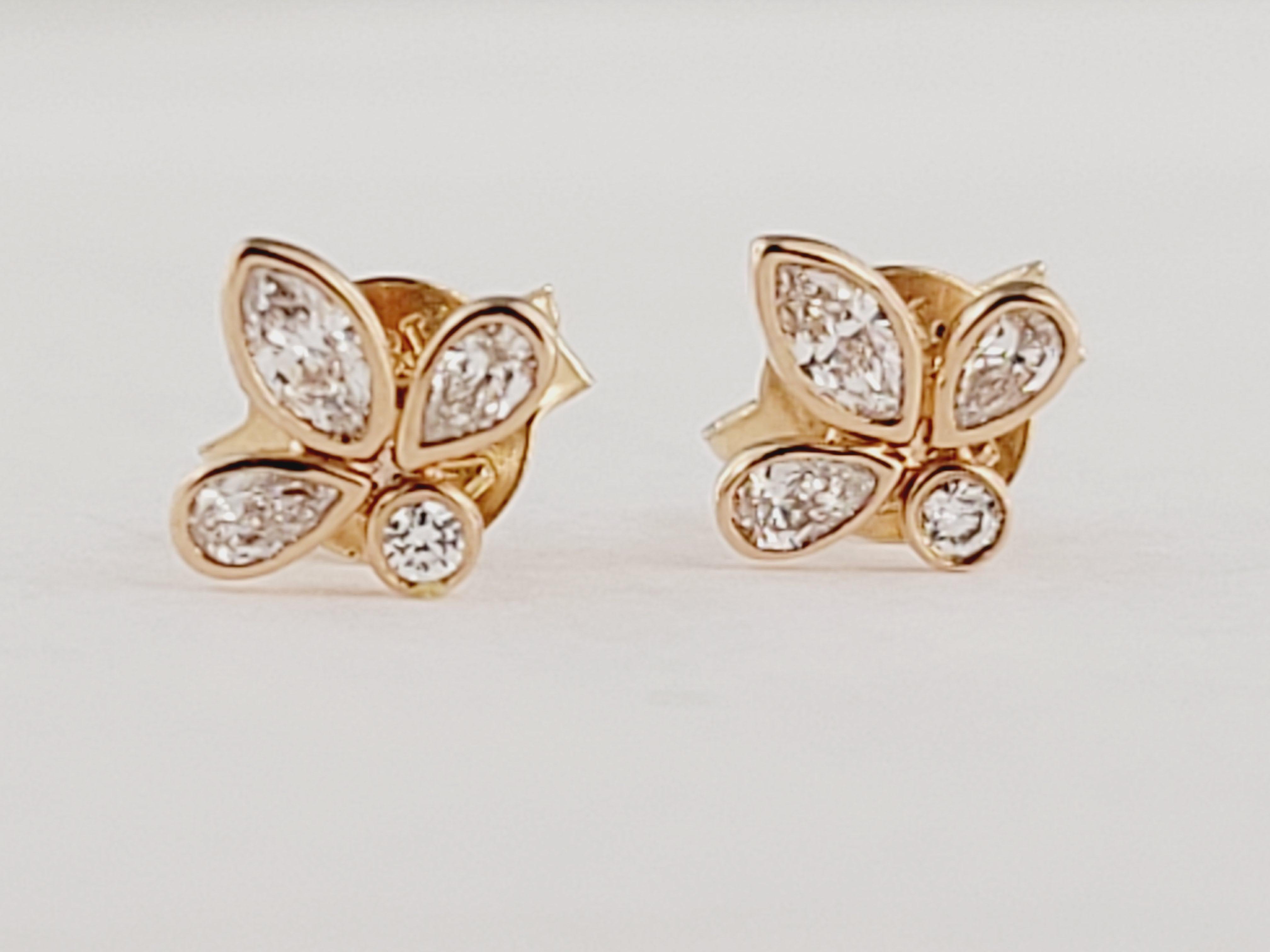 Taglio ovale Tiffany & Co. Orecchino con diamante Fleur de Lis in oro rosa 18k 0,19 CTW in vendita