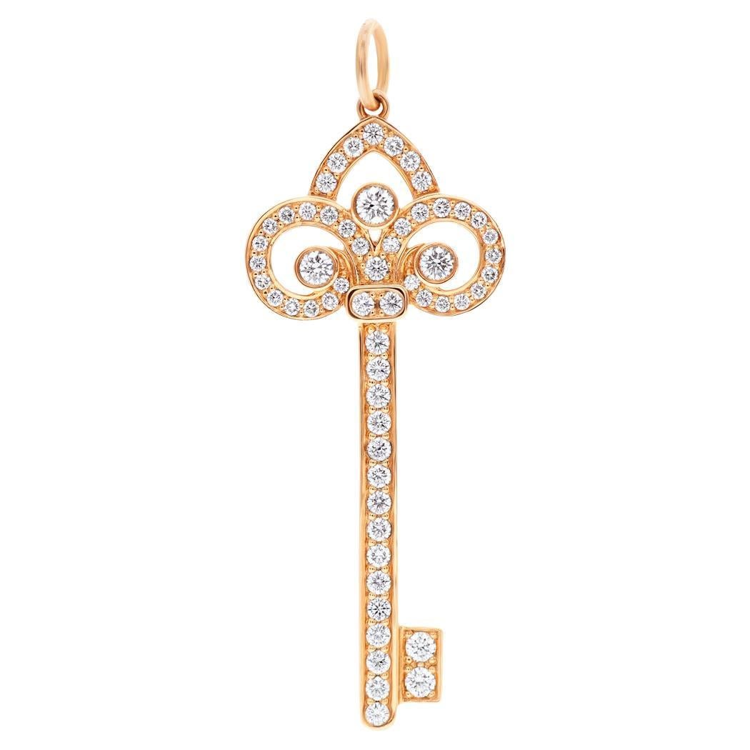 Tiffany & Co. Fleur De Lis Key Pendant in 18k Rose Gold W/ Diamonds
