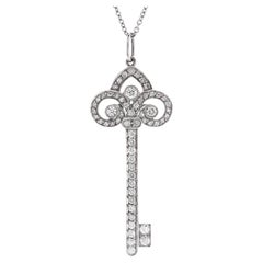 Tiffany & Co. Fleur de Lis Key Pendant Necklace Platinum with Diamonds Large