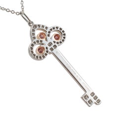 Tiffany & Co. Fleur De Lis Platinum 18K Gold Diamond Key Pendant Necklace