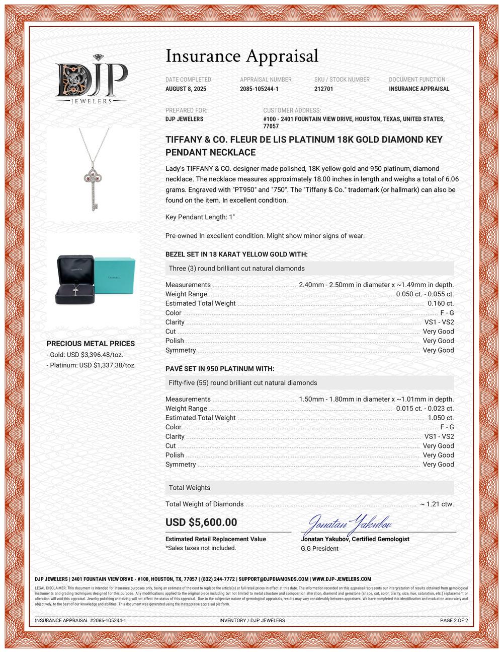Tiffany & Co. Collana con ciondolo Fleur De Lis in platino e oro 18 carati con diamante in vendita 3