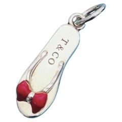 Tiffany & Co. Flip Flop Sandal Charm Pendant Sterling Silver Red Enamel Bow