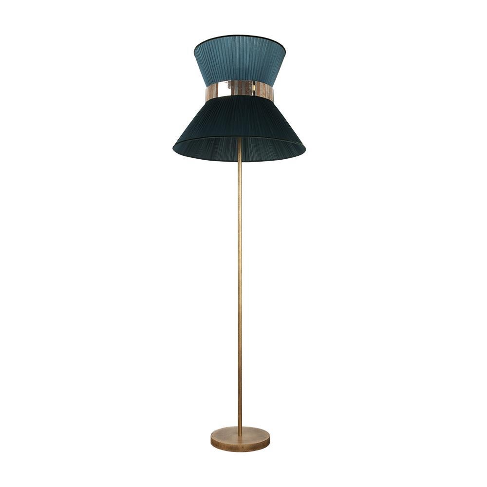 Modern Tiffany contemporary Floor Lamp 60 Tree Silk, Antiqued Brass, Silvered Glass   For Sale