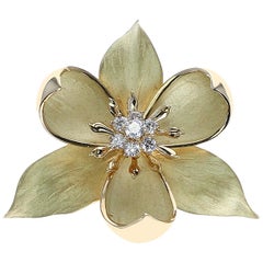 Tiffany & Co. Floral Diamond Brooch, 18 Karat Yellow Gold