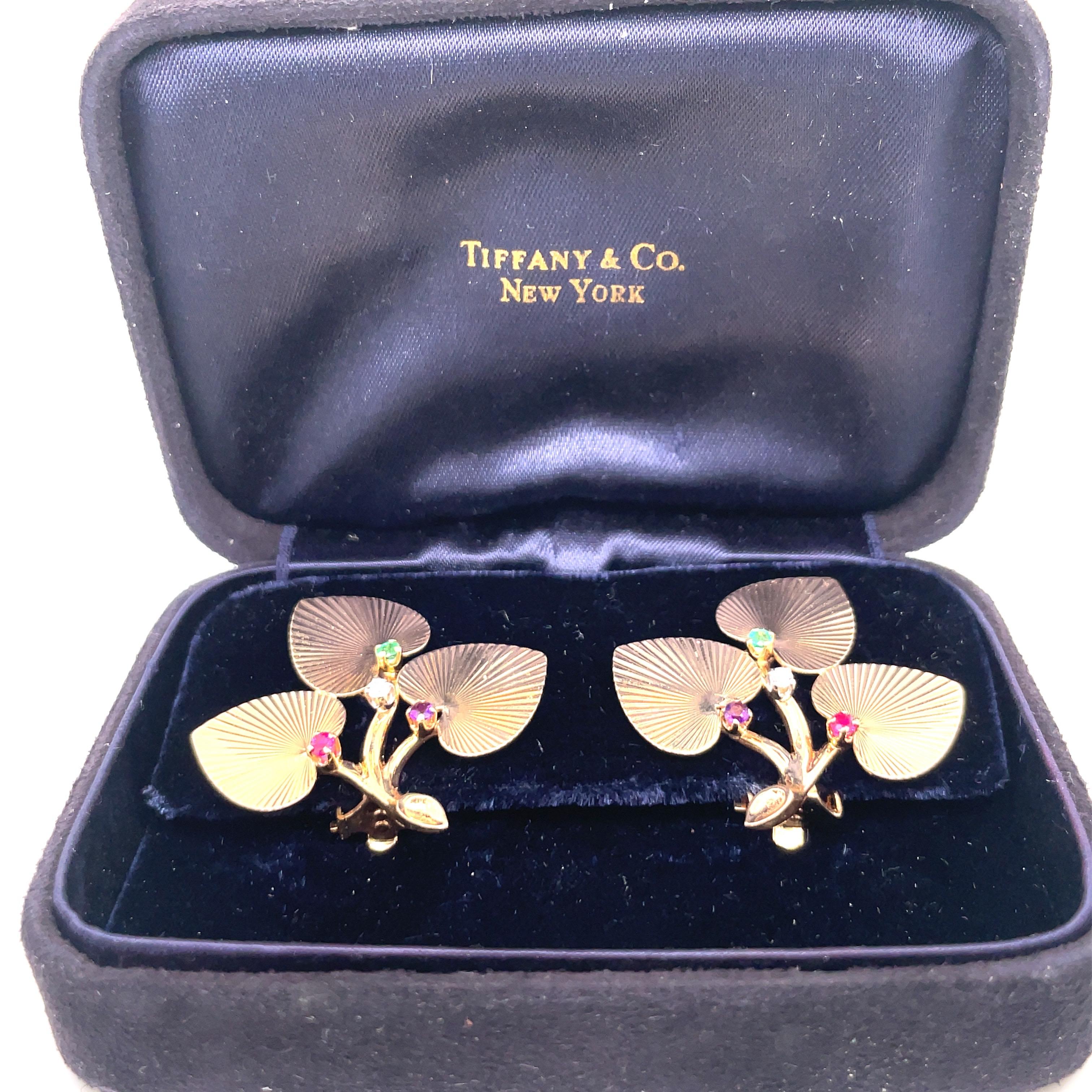 Tiffany & Co., Floral Gemstone Earrings 14 Karat Yellow Gold 3