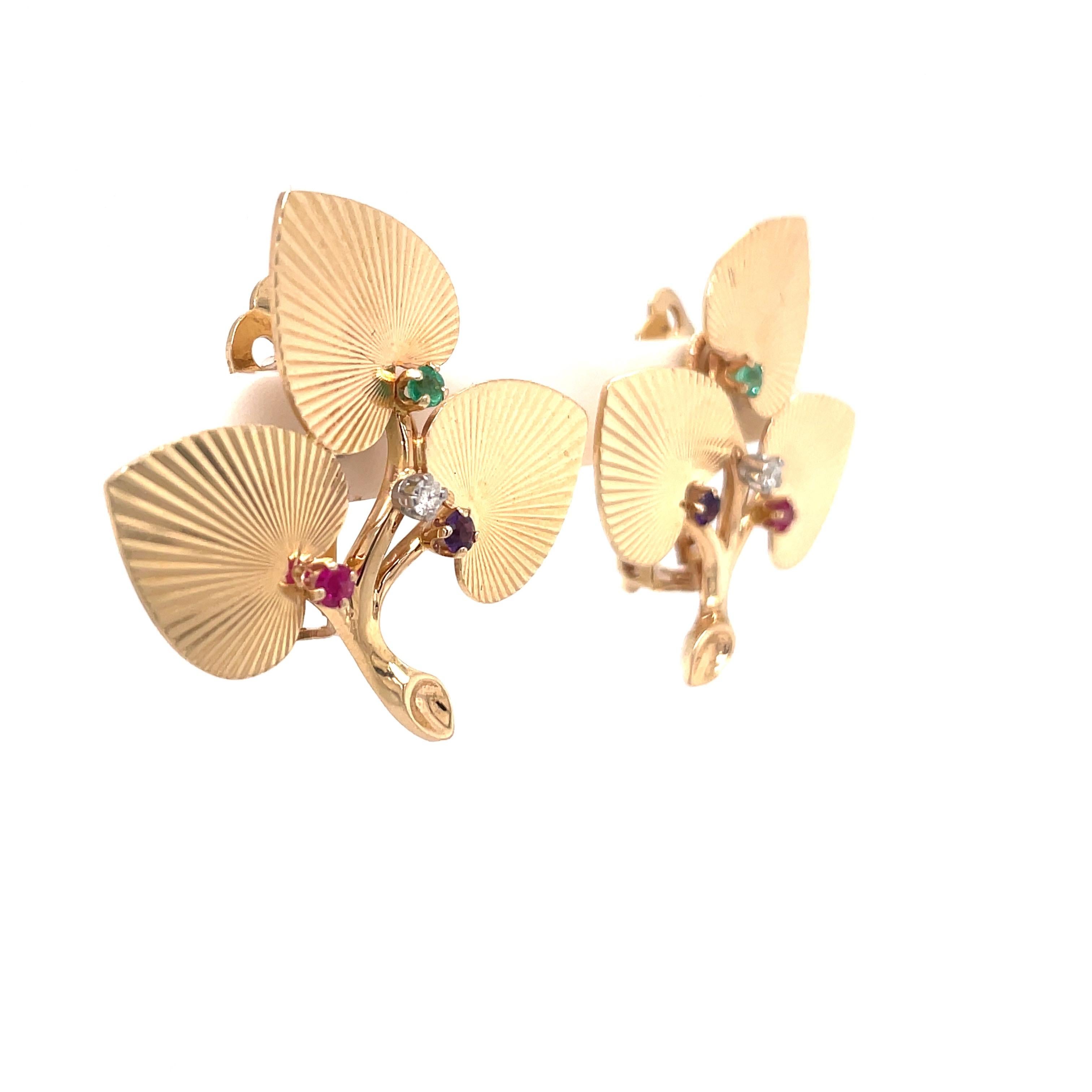 Women's Tiffany & Co., Floral Gemstone Earrings 14 Karat Yellow Gold