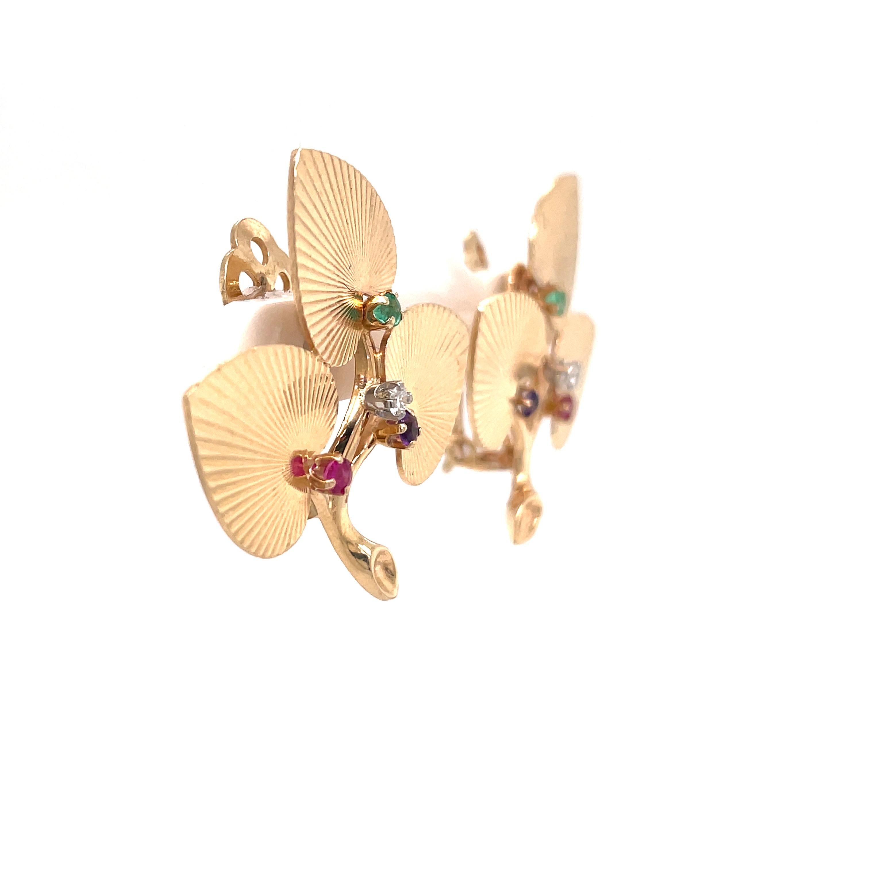 Tiffany & Co., Floral Gemstone Earrings 14 Karat Yellow Gold 1