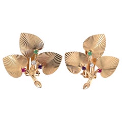 Tiffany 
Co., Floral Gemstone Earrings 14 Karat Yellow Gold