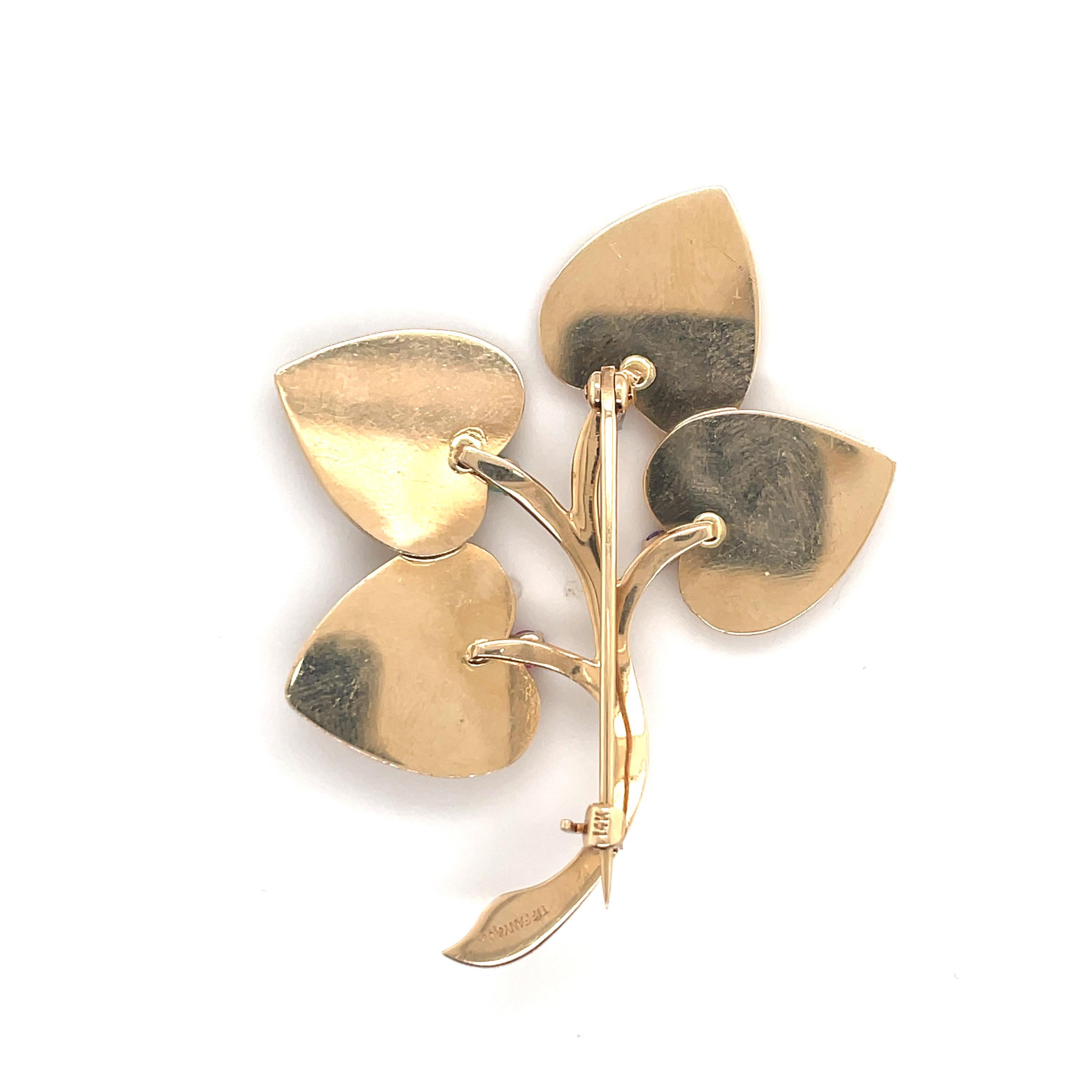 Tiffany & Co. Floral Gemstone Large Pin Brooch 14 Karat Yellow Gold 10.6 Grams For Sale 1