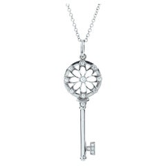 Tiffany & Co. Floral Key Pendant Necklace 18k White Gold with Diamonds