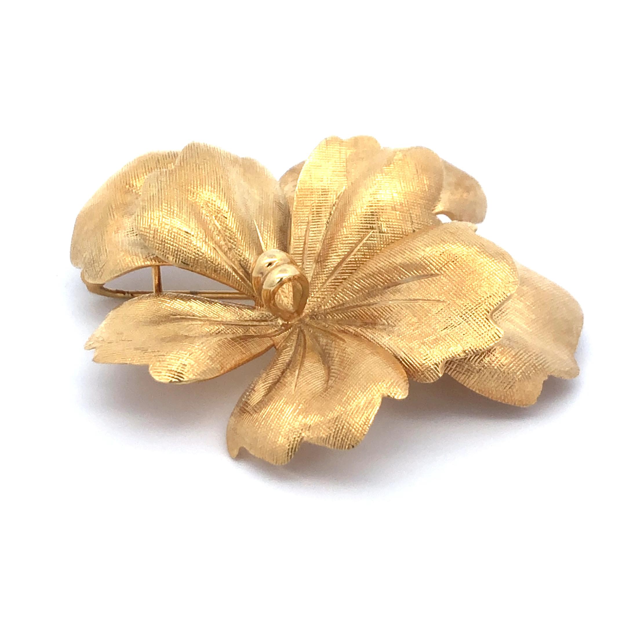 Tiffany Flower Brooch 14K Yellow Gold. The Broch measures 2