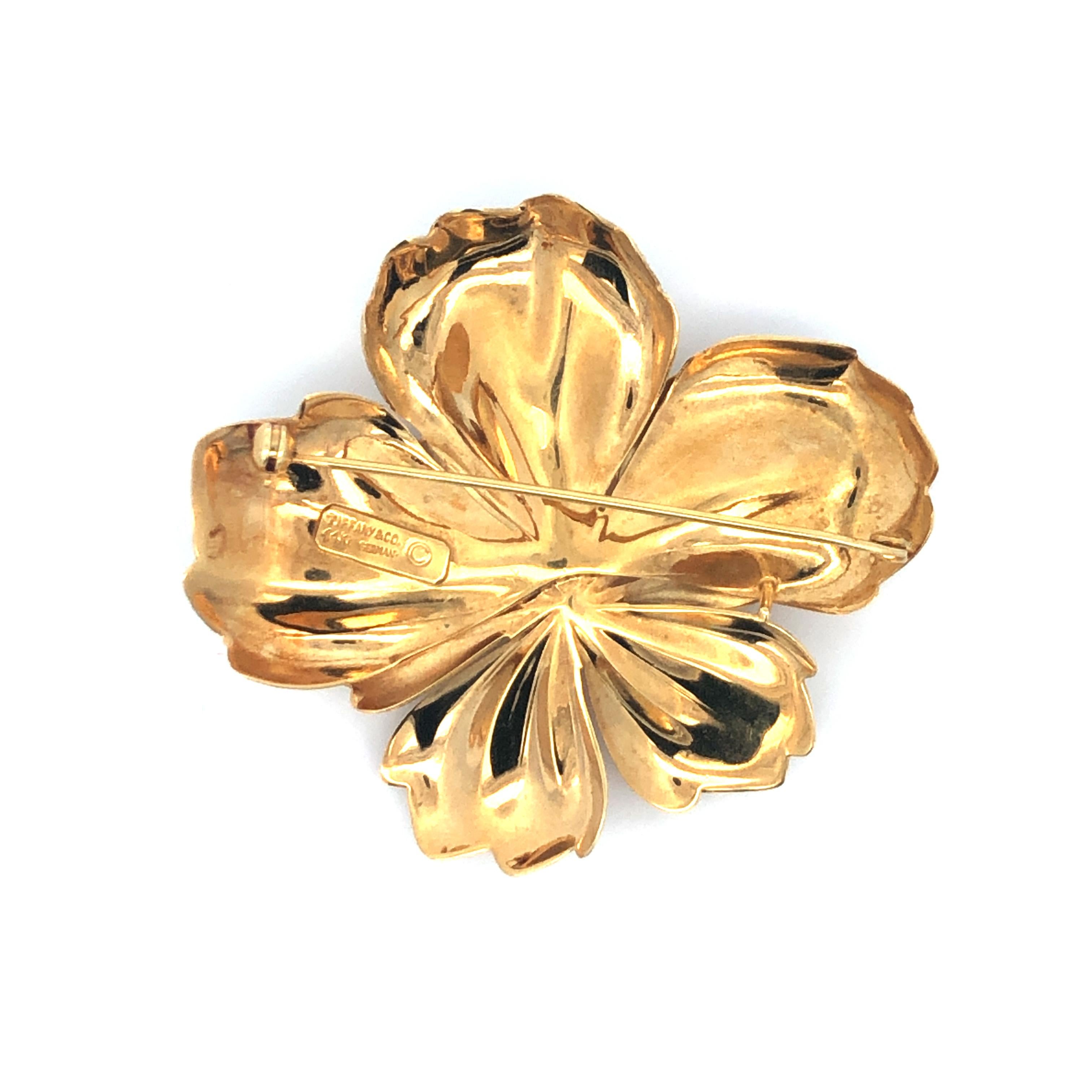 Tiffany & Co. Flower Brooch 14K Yellow Gold For Sale 2