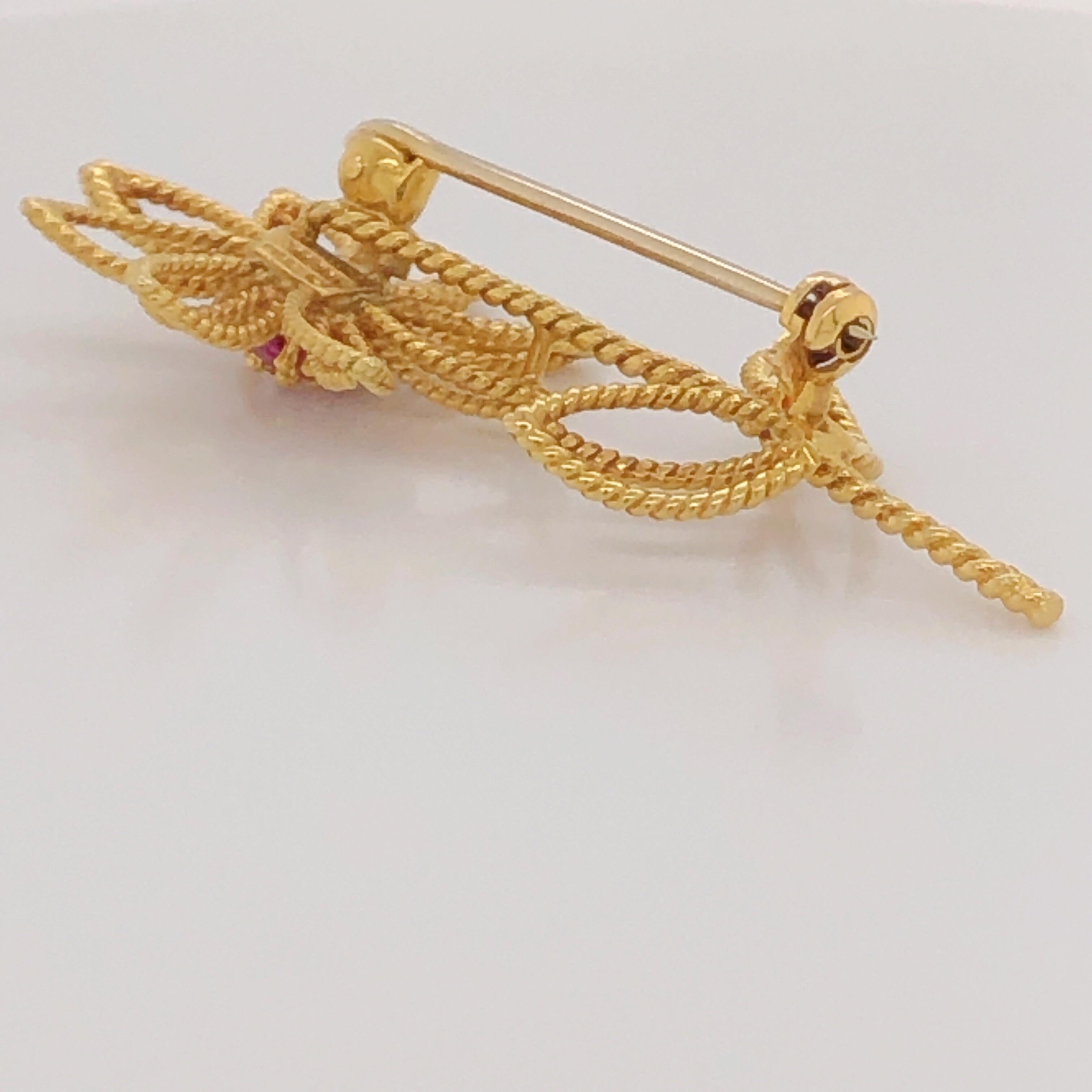 Women's or Men's Tiffany & Co. Flower Brooch with 0.06 Carat of Fine Rubies in 18 Karat Gold