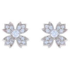 Tiffany & Co. Flower Floret Cross Diamond Large Stud Earrings Platinum950 .70ctw