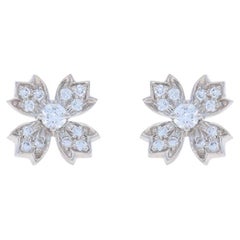 Tiffany & Co. Flower Floret Cross Diamond Large Stud Earrings Platinum950 .70ctw