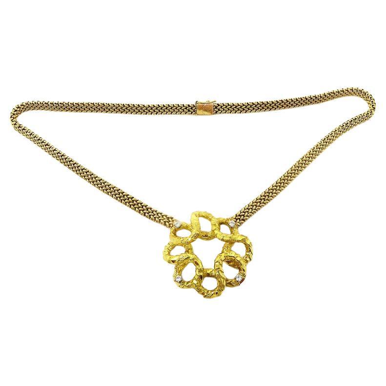 Round Cut Tiffany & Co. Flower Necklace 18K Yellow Gold For Sale