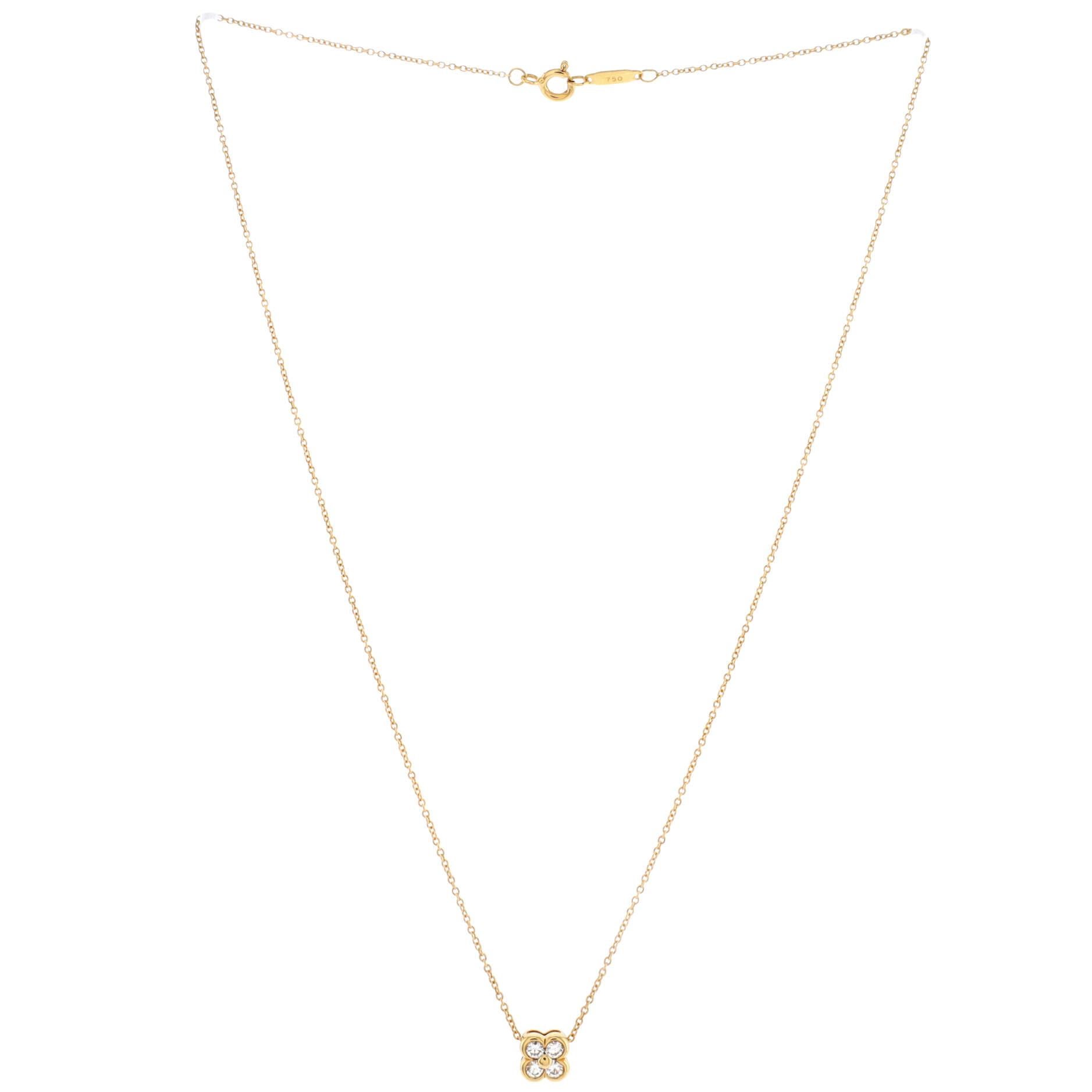 Tiffany & Co. Flower Pendant Necklace 18k Yellow Gold with Diamonds In Good Condition In New York, NY
