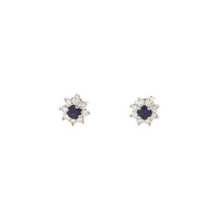 Tiffany & Co. Flower Stud Earrings Blue Sapphire and Diamonds with Platinum
