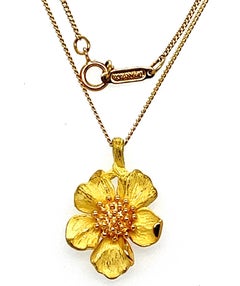Tiffany & Co. Flower Yellow Gold Pendant Necklace.