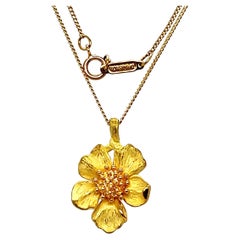 Vintage Tiffany & Co. Flower Yellow Gold Pendant Necklace.