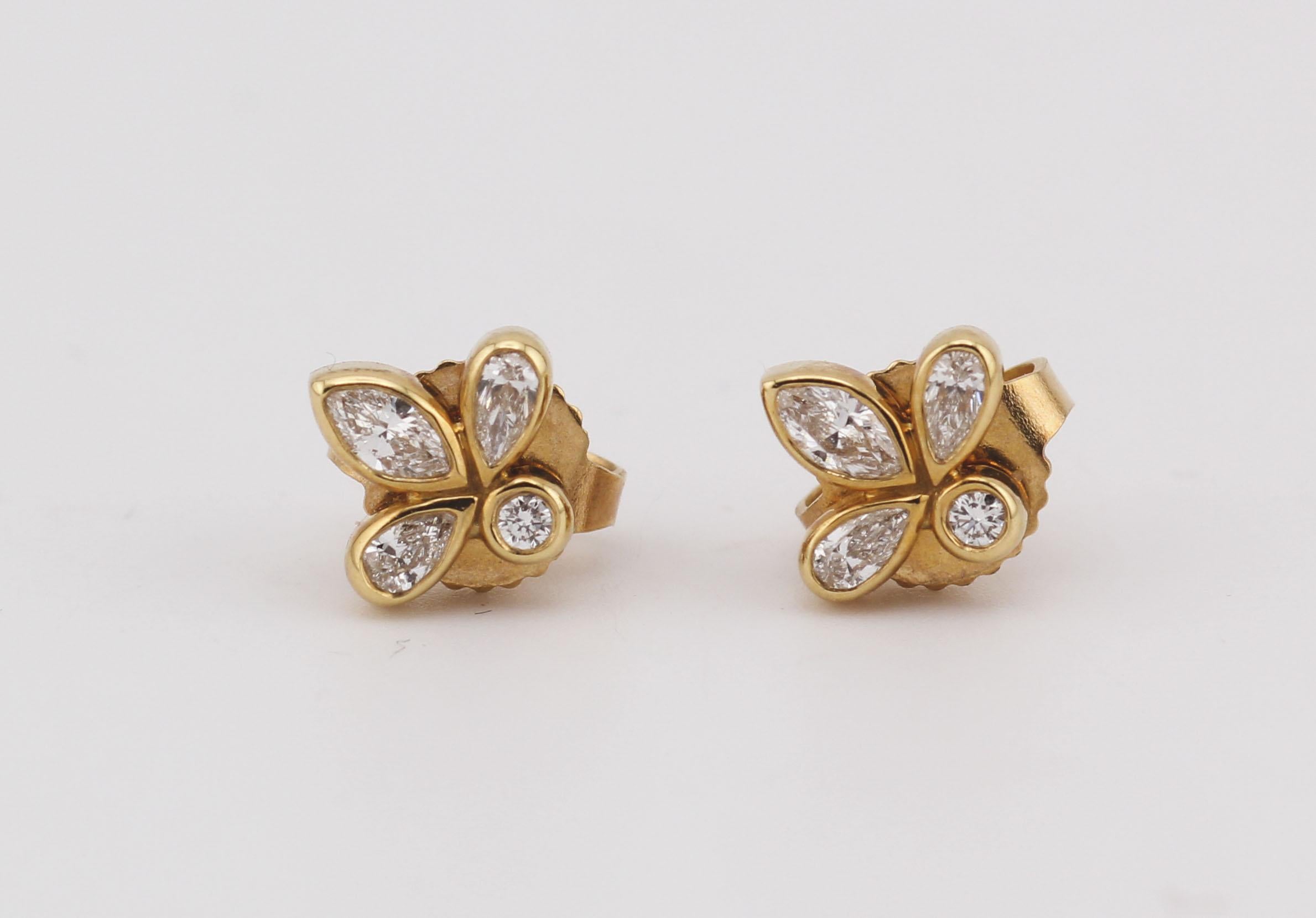 Marquise Cut Tiffany & Co. FlTiffany & Co. Fleur-de-lis Diamond 18k Yellow Gold Stud Earrings