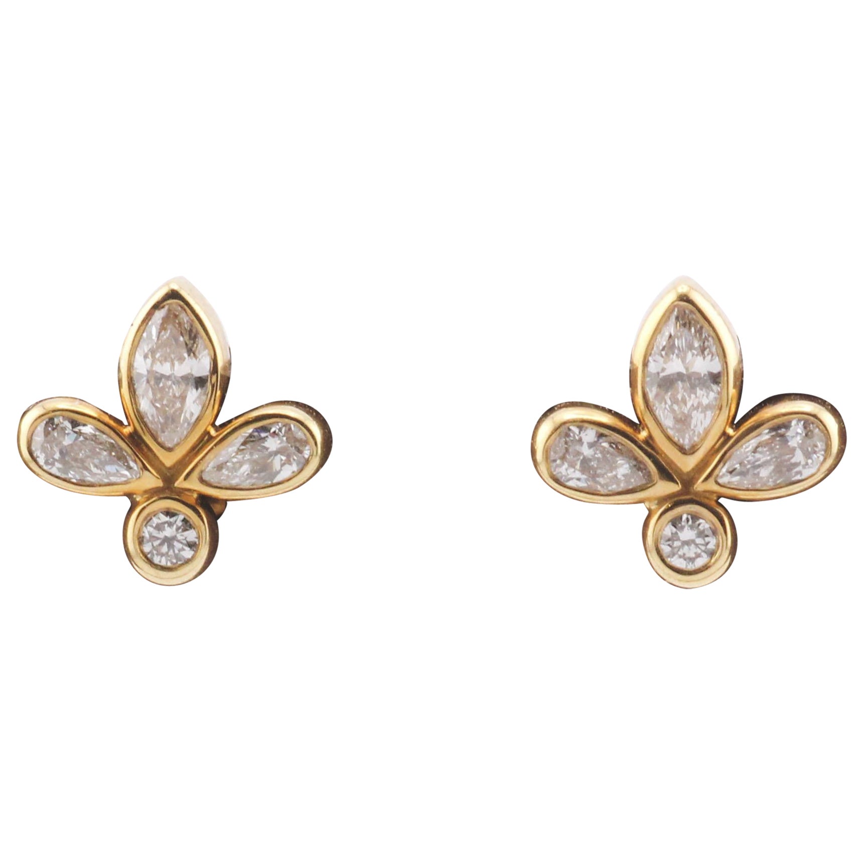 Tiffany & Co. FlTiffany & Co. Fleur-de-lis Diamond 18k Yellow Gold Stud Earrings