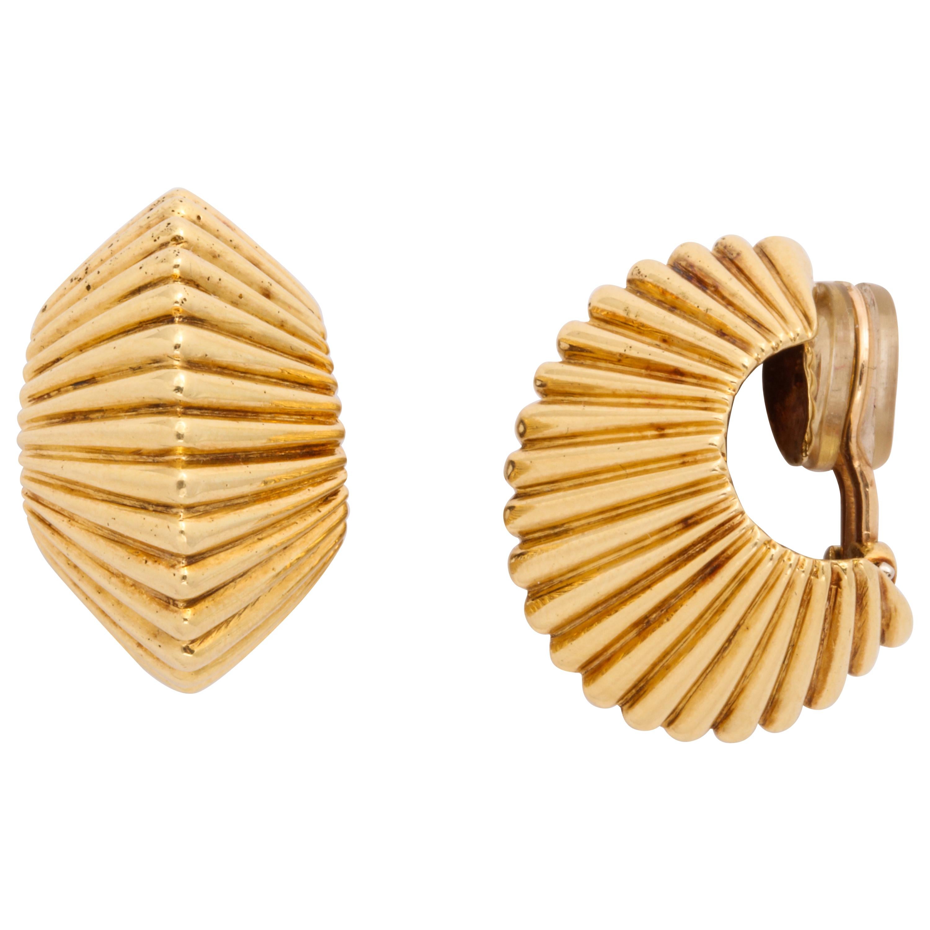 Tiffany & Co. Fluted Gold Retro Ear Clips, circa 1950 For Sale