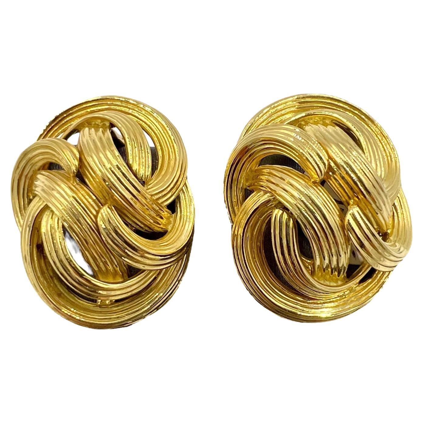 Tiffany & Co Boucles d'oreilles à pince en or jaune cannelé en vente