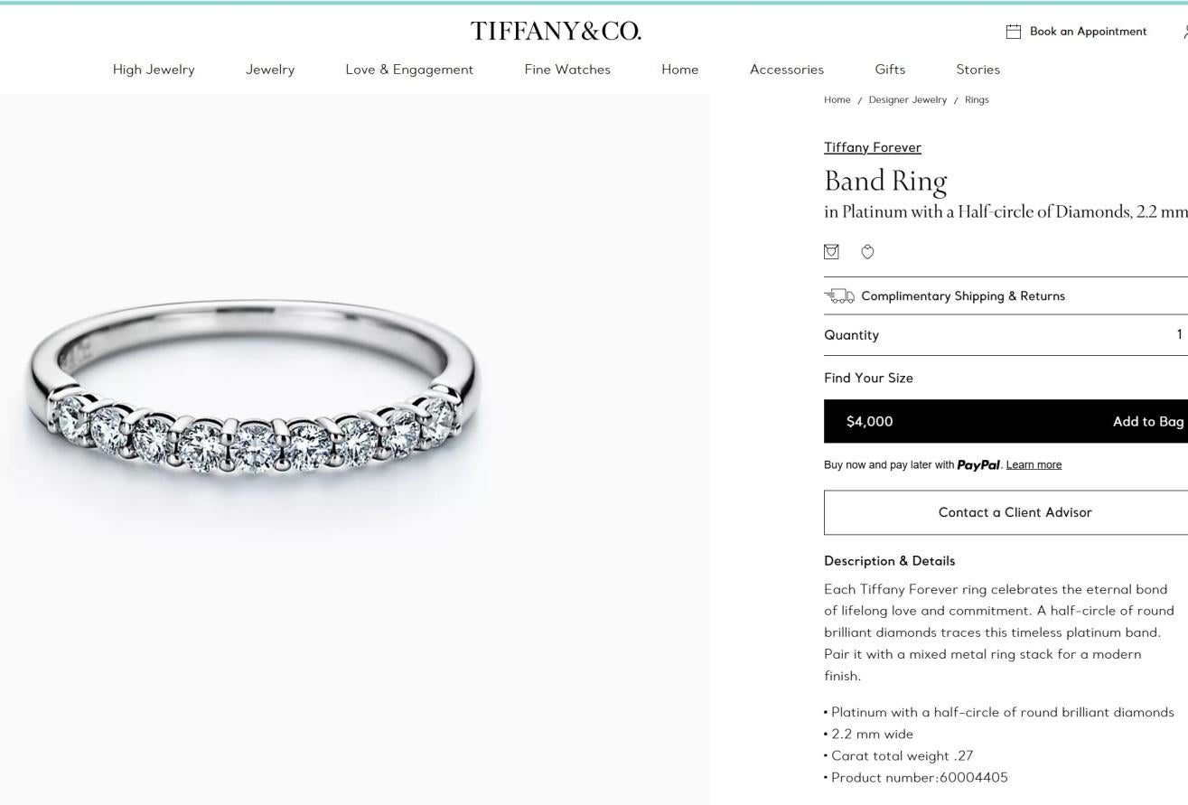 TIFFANY & Co. Bague Forever Platinum 2,2 mm demi-cercle de diamants 6 en vente 1
