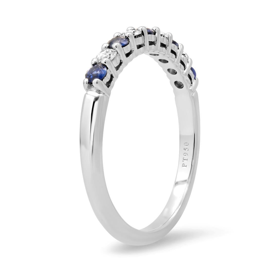 Women's TIFFANY & Co. Forever Platinum 2.2mm Half Circle Diamond Sapphire Band Ring 5.5 For Sale