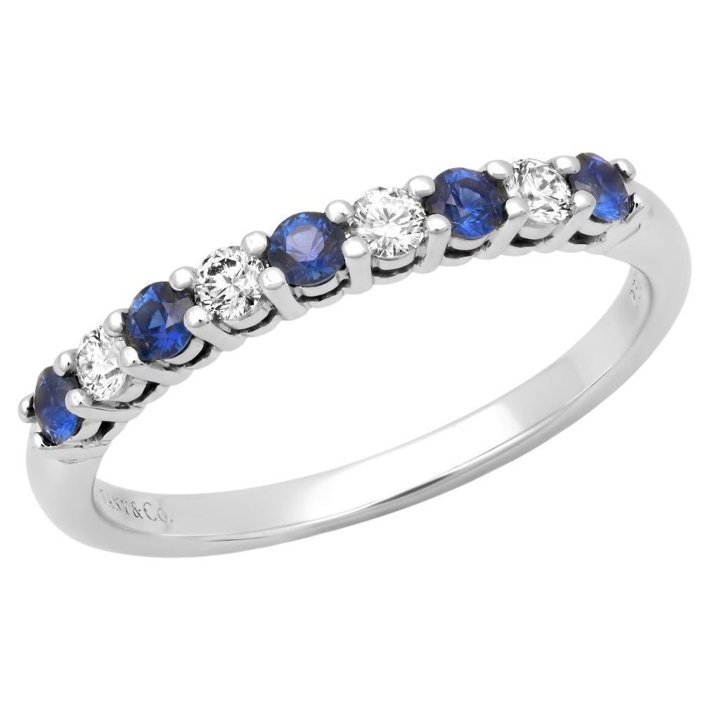 TIFFANY & Co. Bague à anneau Forever Platinum 2,2 mm demi-cercle diamant saphir 5,5
