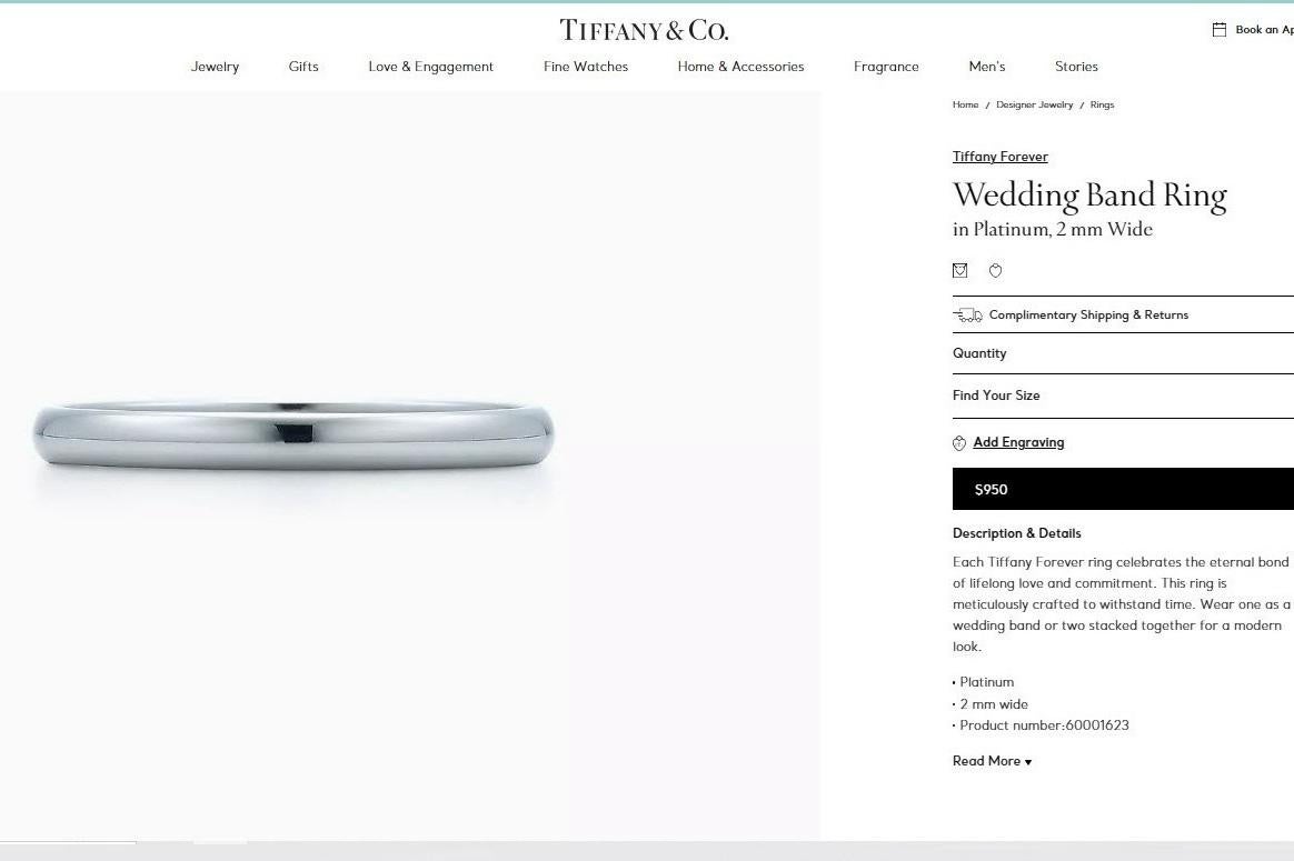 TIFFANY & Co. Forever Platinum 2mm Lucida Wedding Band Ring 5 For Sale 1
