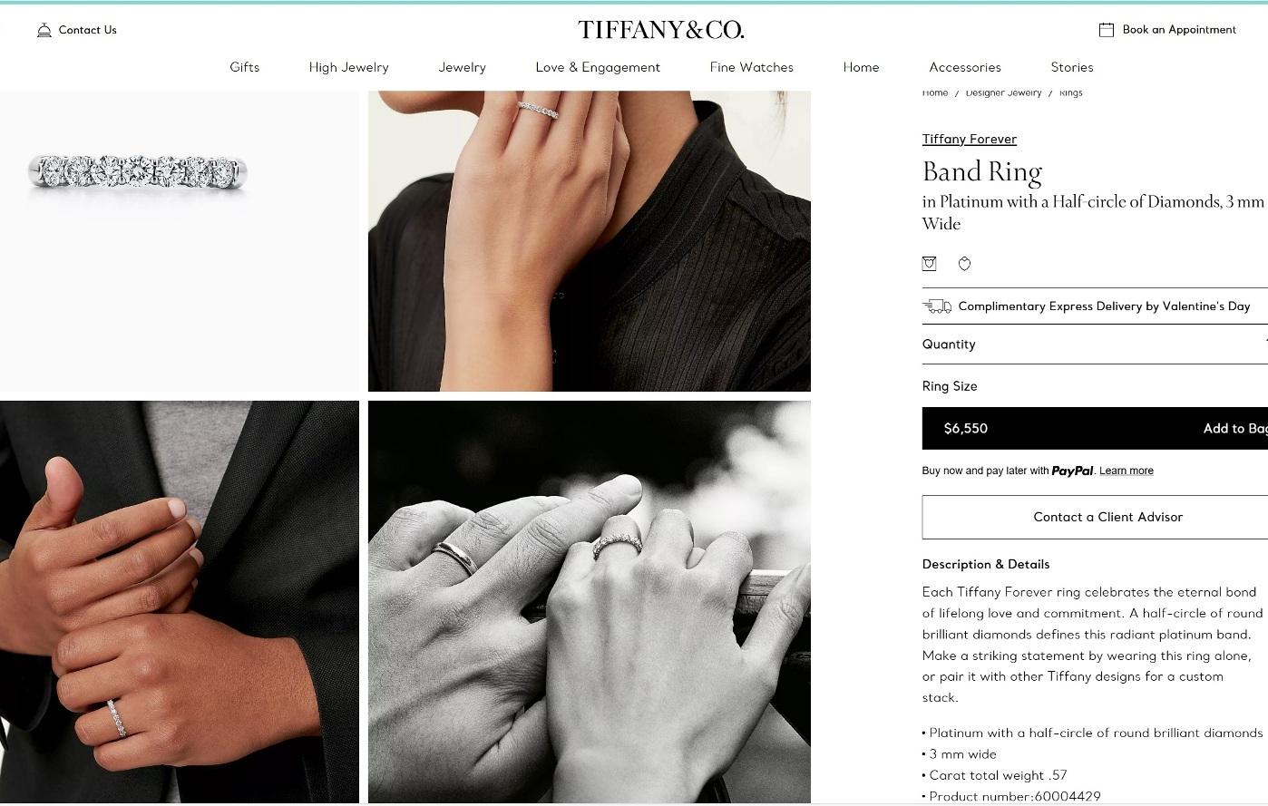 TIFFANY & Co. Forever Platinum 3mm Half Circle Diamond Embrace Band Ring 5 For Sale 2