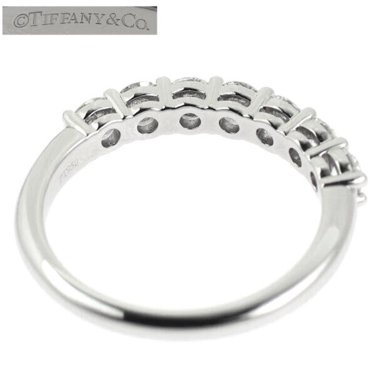 TIFFANY & Co. Forever Platinum 3mm Half Circle Diamond Embrace Band Ring 5 In Excellent Condition For Sale In Los Angeles, CA