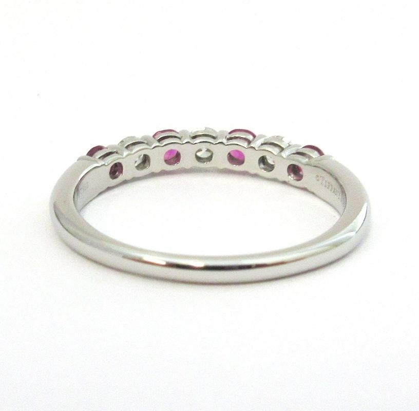Tiffany & Co. Forever Platinum Half Circle Diamond Pink Sapphire Band Ring 8 4