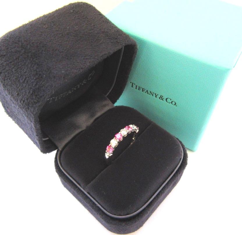 Tiffany & Co. Forever Platinum Half Circle Diamond Pink Sapphire Band Ring 8 5