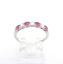 Tiffany & Co. Forever Platinum Half Circle Diamond Pink Sapphire Band Ring 8