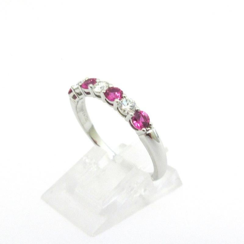 Round Cut Tiffany & Co. Forever Platinum Half Circle Diamond Pink Sapphire Band Ring 8