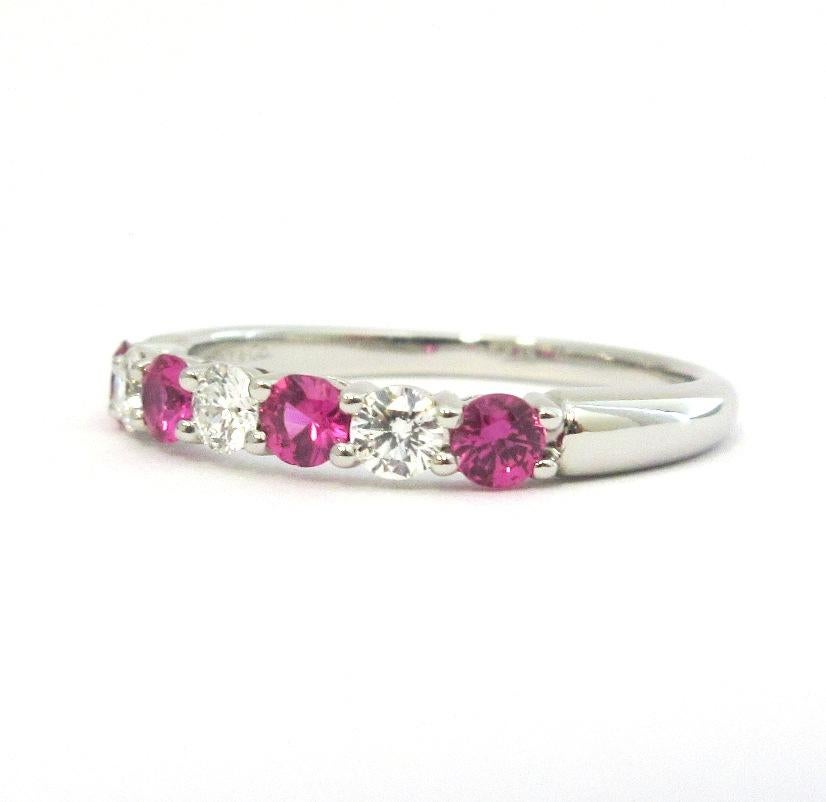 Tiffany & Co. Forever Platinum Half Circle Diamond Pink Sapphire Band Ring 8 In Excellent Condition In Los Angeles, CA