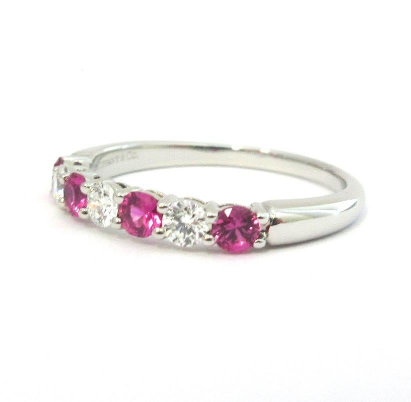Women's Tiffany & Co. Forever Platinum Half Circle Diamond Pink Sapphire Band Ring 8